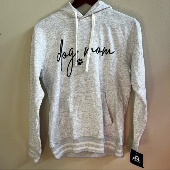 DOG MOM paw print pet Heather grey pullover hooded sweatshirt sz small - Picture 4 of 8